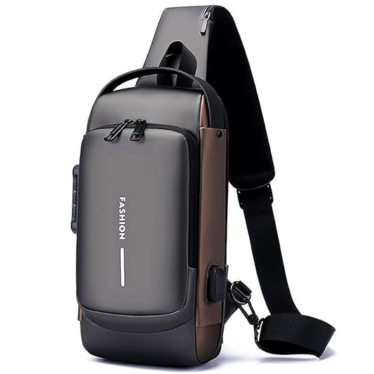 TS WITH TECHSUN Waterproof Polyester Slim Unisex Crossbody Sling Bag Chest Backpack Men's Shoulder Bag, Leisure Travel Handbag, Hard Shell Anti-Theft Chest Bag