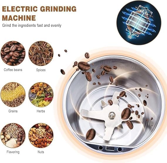 Electric Coffee Grinder Spice & Coffee Bean Grinder Stainless Steel 4 Blade Mixer Grinder for Masala & Herb Push Button Control Durable Grinding Machine for Dry Item