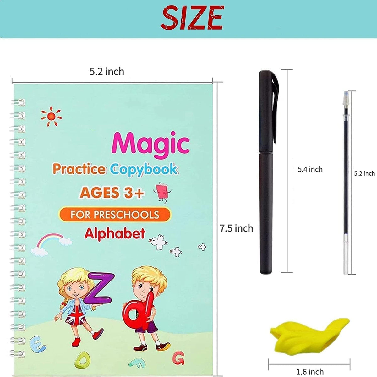 SHNMN Sank Magic Practice Copybook, (4 BOOK +1 PEN + 10 REFILL) Number Tracing Book for Preschoolers with Pen, Magic calligraphy books for kids Reusable Writing Tool
