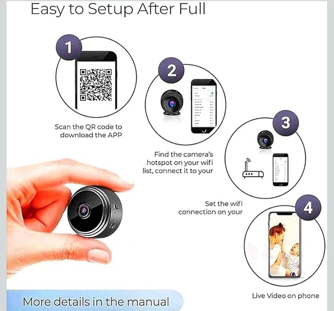 WiFi Spy Camera Hidden for Home Outdoor High HD Focus Spy Magnet Mini Live Stream Night Vision IP Wireless 1080P Audio Video Hidden Indoor Nanny Camera for Home Offices Security