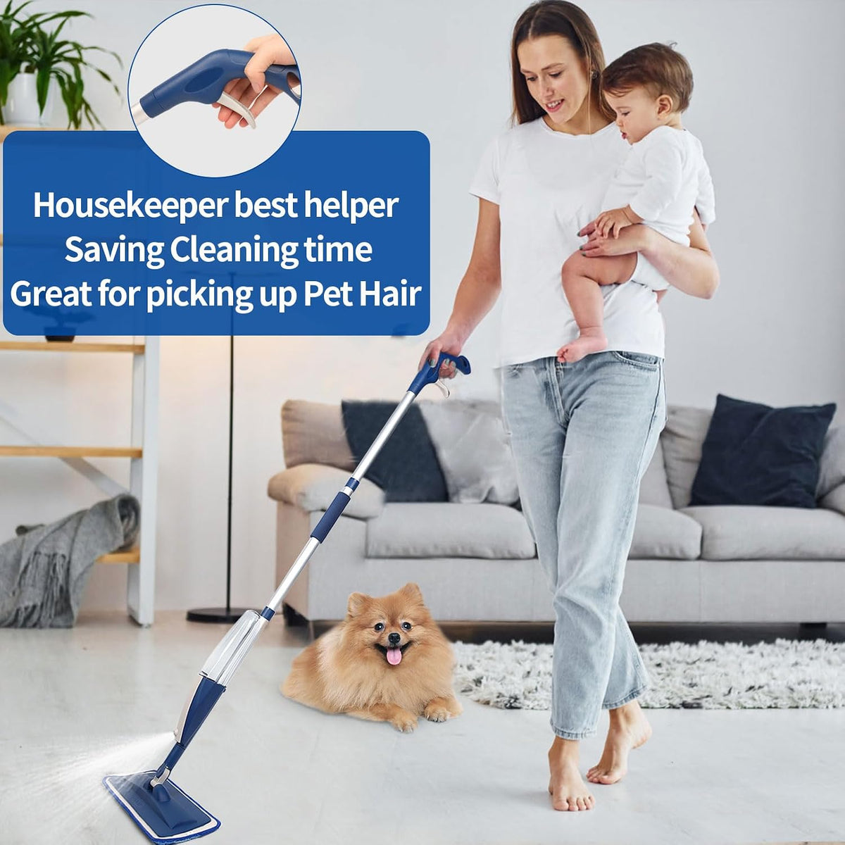 Aluminium Microfiber Floor Cleaning Spray Mop with Removable Washable Cleaning Pad and Integrated Water Spray Mechanism