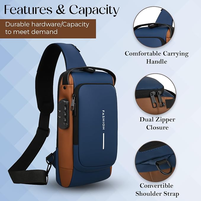 TS WITH TECHSUN Waterproof Polyester Slim Unisex Crossbody Sling Bag Chest Backpack Men's Shoulder Bag, Leisure Travel Handbag, Hard Shell Anti-Theft Chest Bag