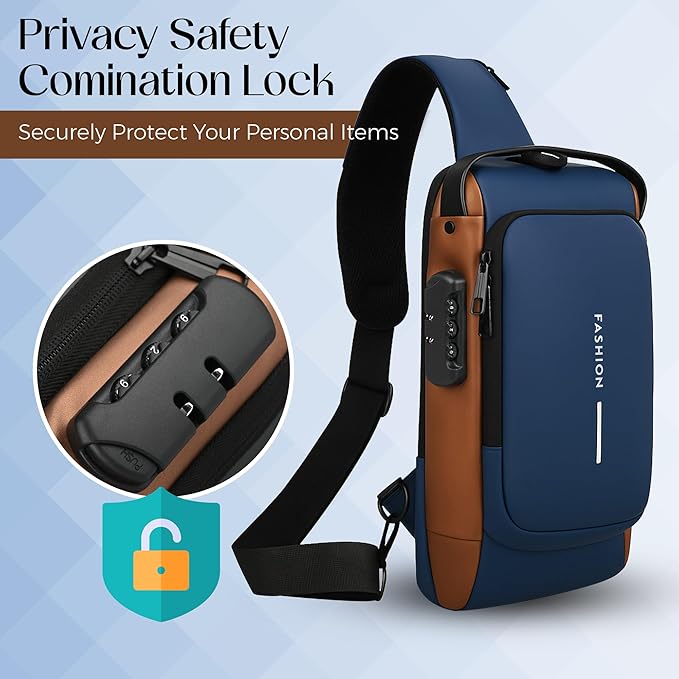 TS WITH TECHSUN Waterproof Polyester Slim Unisex Crossbody Sling Bag Chest Backpack Men's Shoulder Bag, Leisure Travel Handbag, Hard Shell Anti-Theft Chest Bag