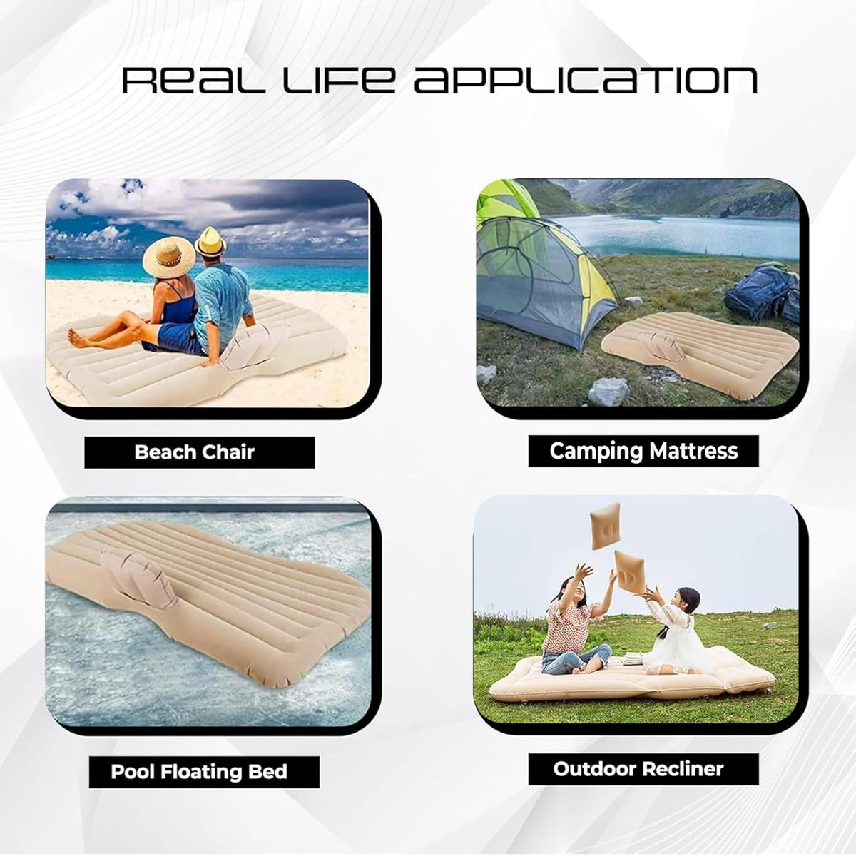 basics Inflatable Car Bed for Back Seat | Portable Travel Mattress with Air Pump and Pillows | Suitable for Kids Road Trips Camping and Outdoor Use | Beige