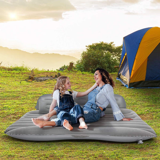 basics Inflatable Car Bed for Back Seat | Portable Travel Mattress with Air Pump and Pillows | Suitable for Kids Road Trips Camping and Outdoor Use | Beige
