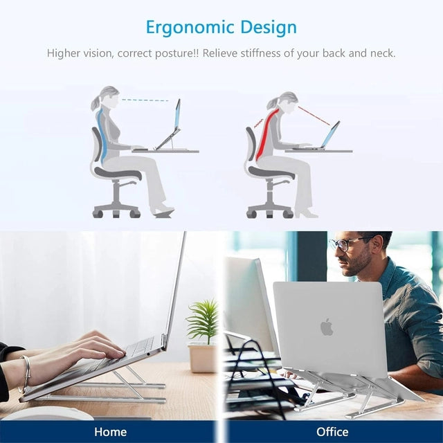 Laptop Stand for Desk with 7 Adjustable Angles, Aluminum Ergonomic Foldable Portable Compatible with All Brands 6-17.3 [with Pouch] [with Wire Protectors] (Metallic Grey)