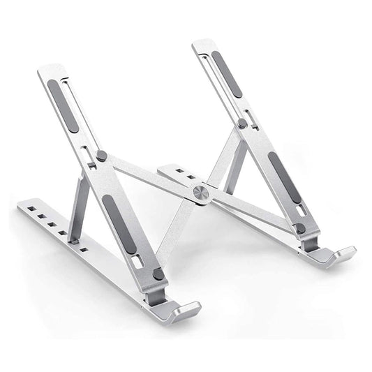 Laptop Stand for Desk with 7 Adjustable Angles, Aluminum Ergonomic Foldable Portable Compatible with All Brands 6-17.3 [with Pouch] [with Wire Protectors] (Metallic Grey)